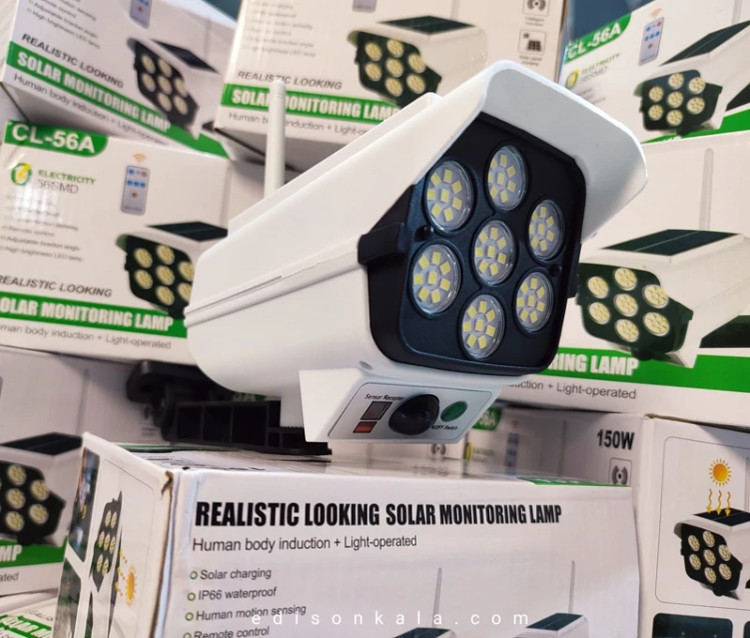 چراغ خورشیدی اورجینال طرح دوربین مداربسته مدل Pr-Cam | چراغ امنیتی سنسوردار
